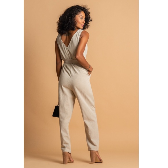 Tan button front jumpsuit - Picture 3 of 3